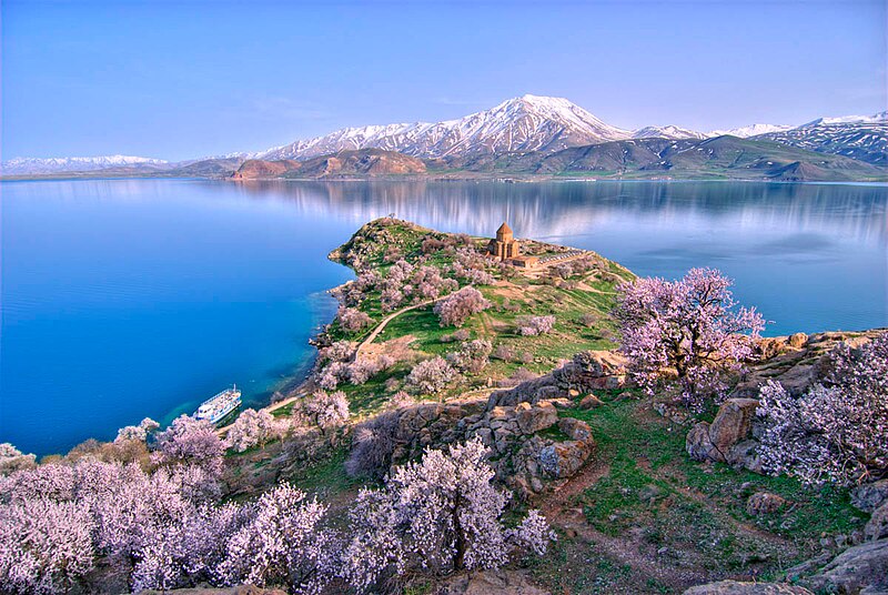 Akhtamar Island on Lake Van with the Armenian Cathedral of the Holy Cross